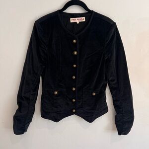 Free People Black Velvet Blazer with Gold Buttons